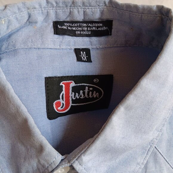 Vintage 1990's Western Shirt Medium Chambray Button Down by Justin - Picture 3 of 8